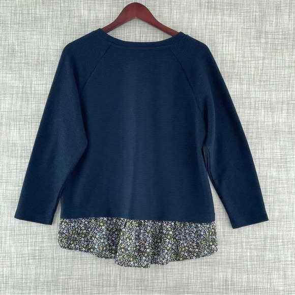 Talbots Navy Blue Blouse with Floral Hem - Picture 2 of 7